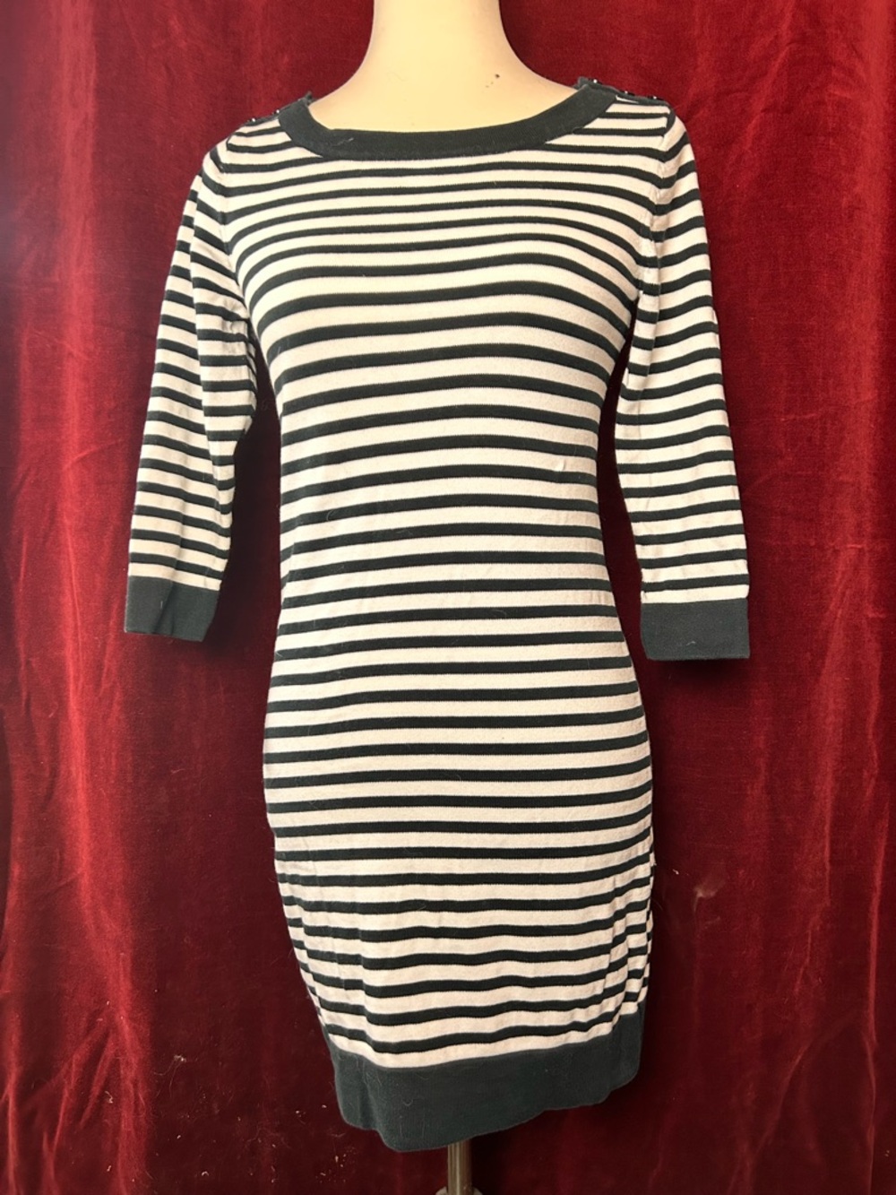 Banana Republic Black and White Striped Long Sleeve Knit Dress